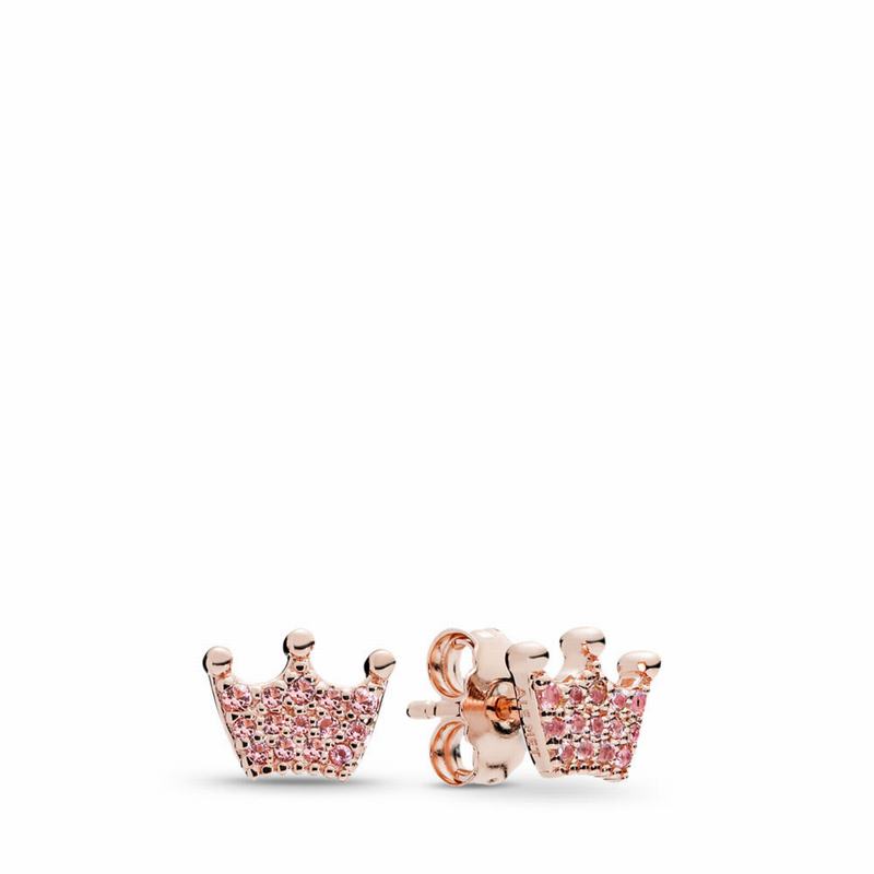 Pandora Rose™ Pink Enchanted Crowns Stud Earrings NZ (780423-XYK)